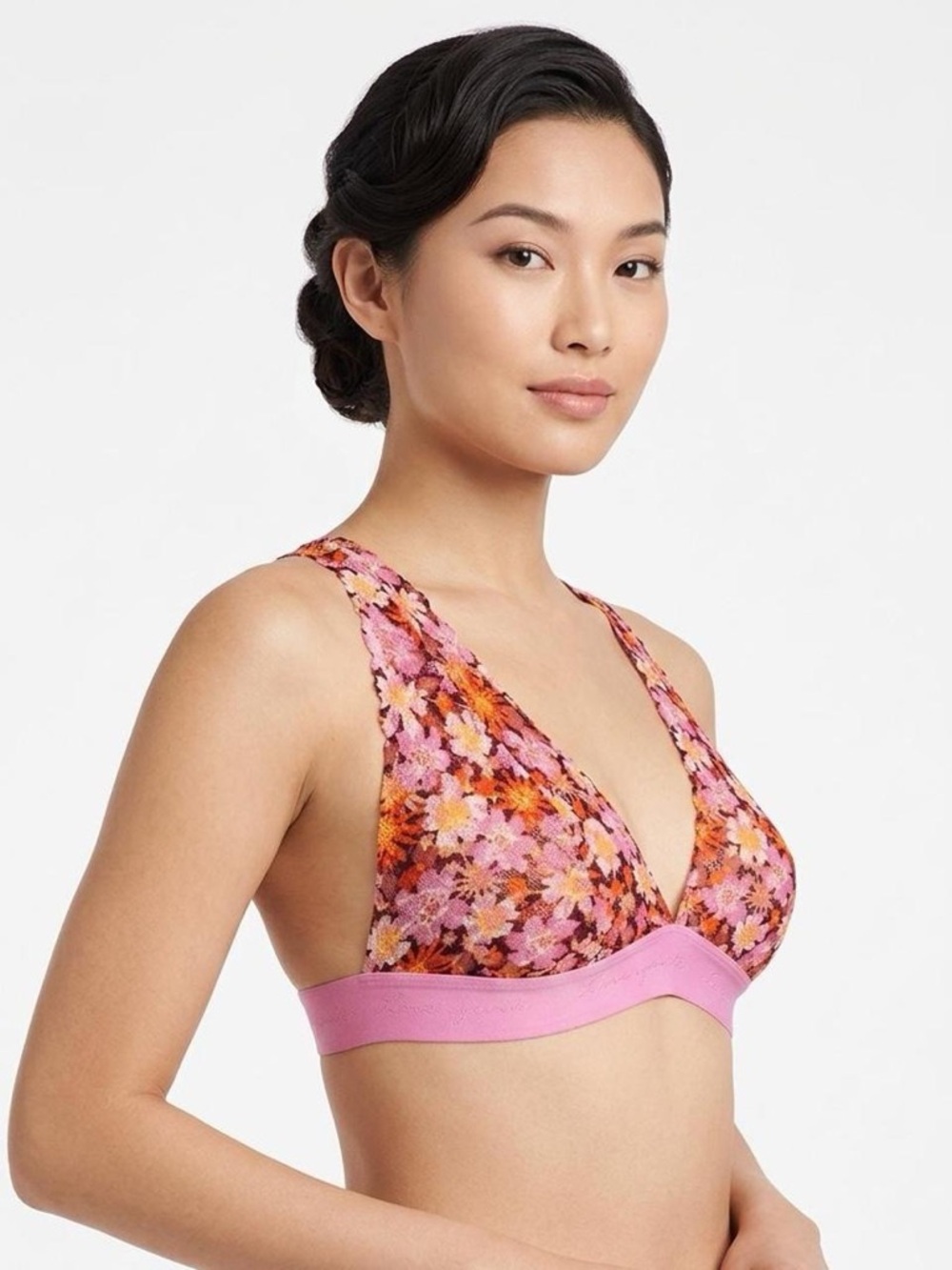 PINK Victoria's Secret Floral Lace Bralette in Pink and Orange